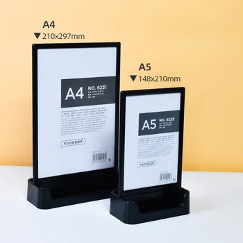 Storage desk card  Acrylic Beech Solid Wood Base Display Rack Sign Menu Acrylic Sign Frame  Business Card Display