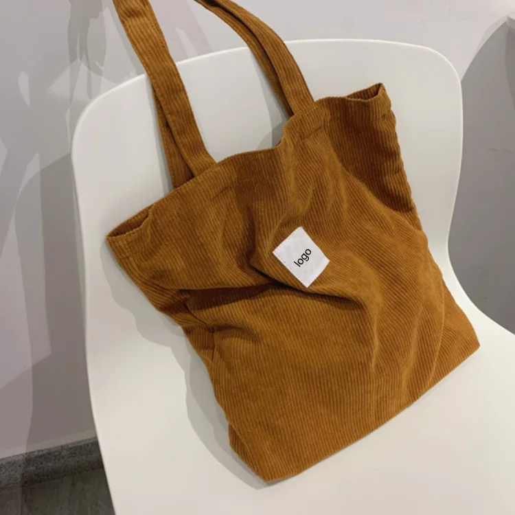 Hot Selling Promotional Products Corduroy Shoulder Reusable Shopping Bags Casual Tote Female Handbag