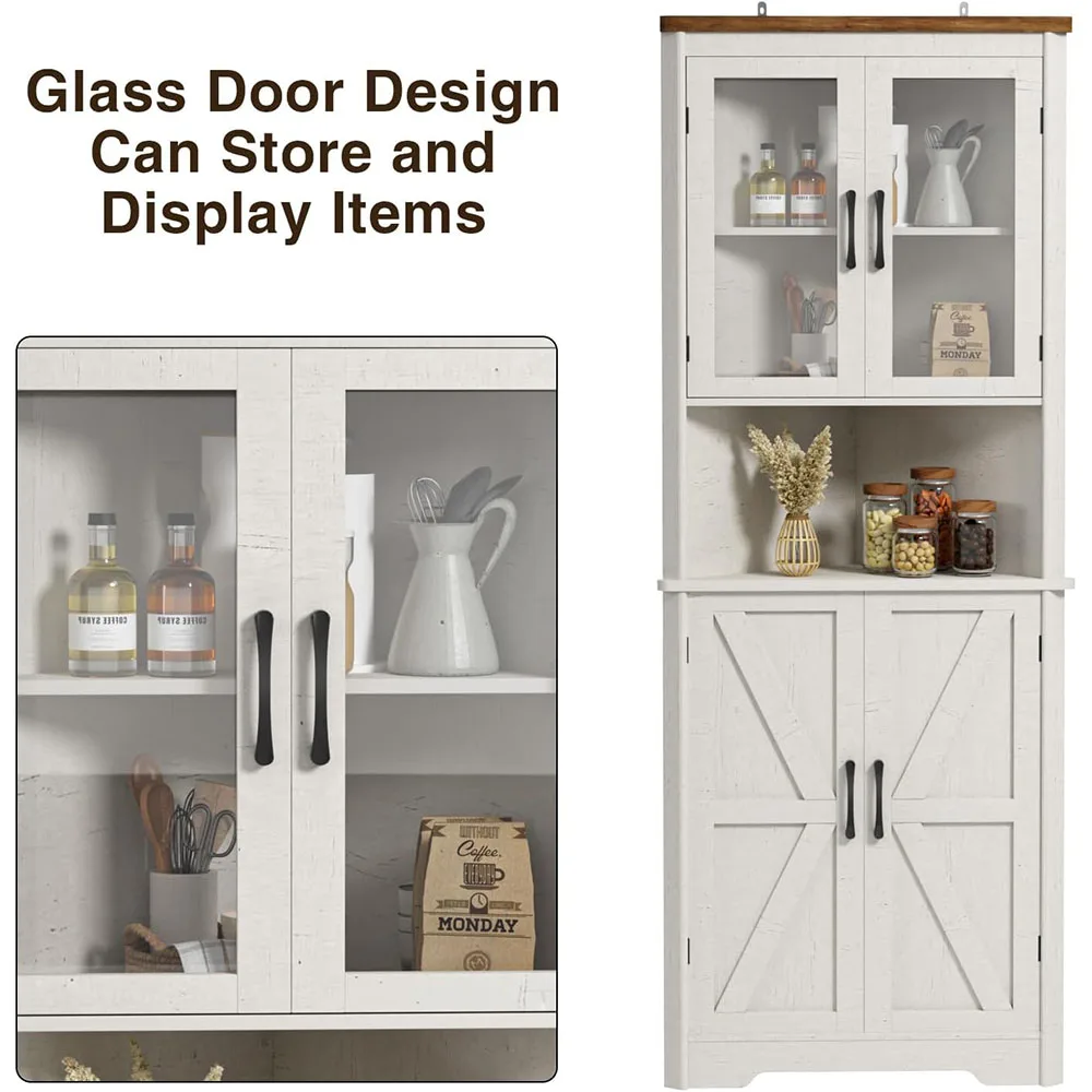 67''H Tall Corner Cabinet with 4 Tempered Glass Doors Farmhouse Storage Cabinet 5 Adjustable Shelves Home Pantry Hutch Kitchen supplier