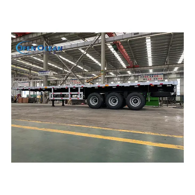 Made in China 2 axis 3 axis flat semi-trailer 20 feet 40 60 tons container skeleton flat truck trailer for sale