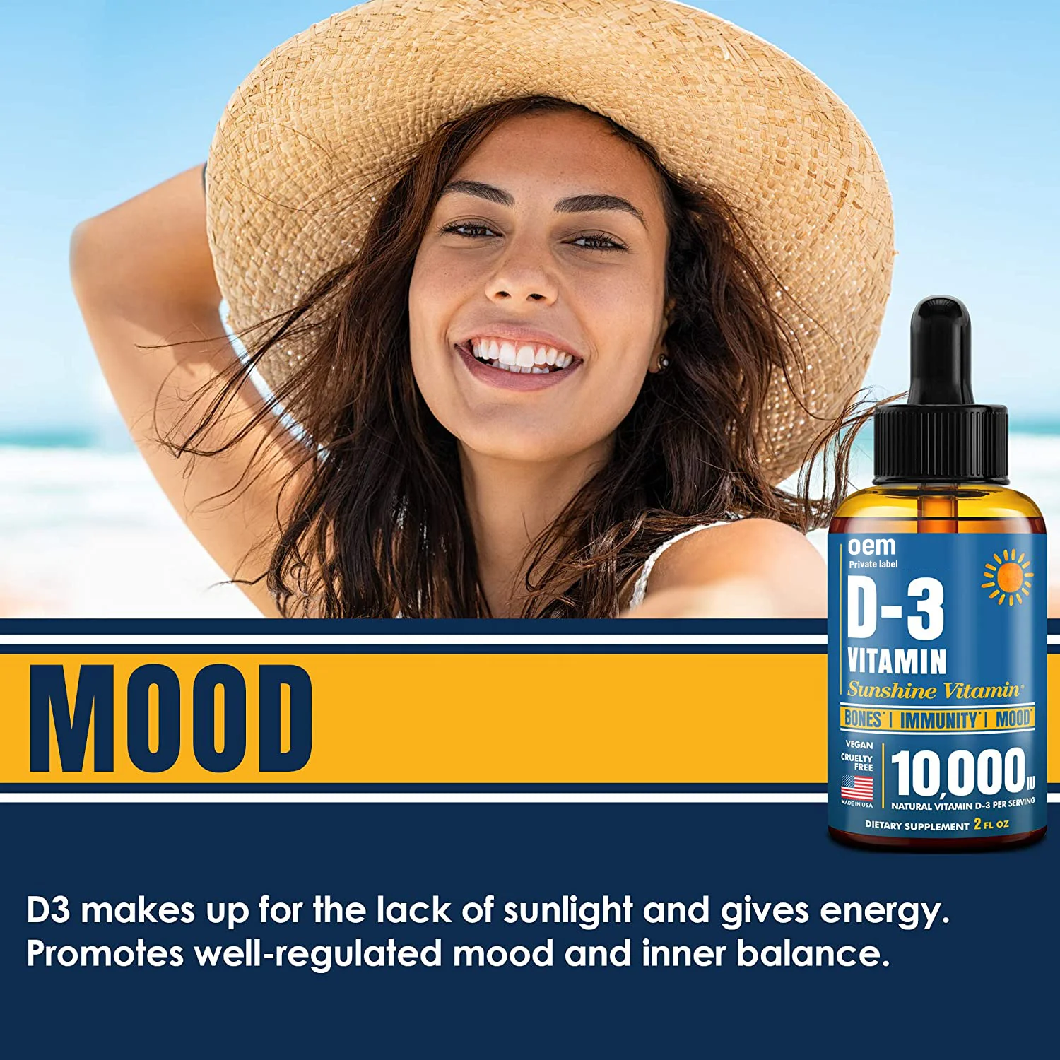 Private label Vitamin D3 Oral Drops Liquid Immune System Vitamin D Drops Health Detox Cleanse Healthcare Supplement