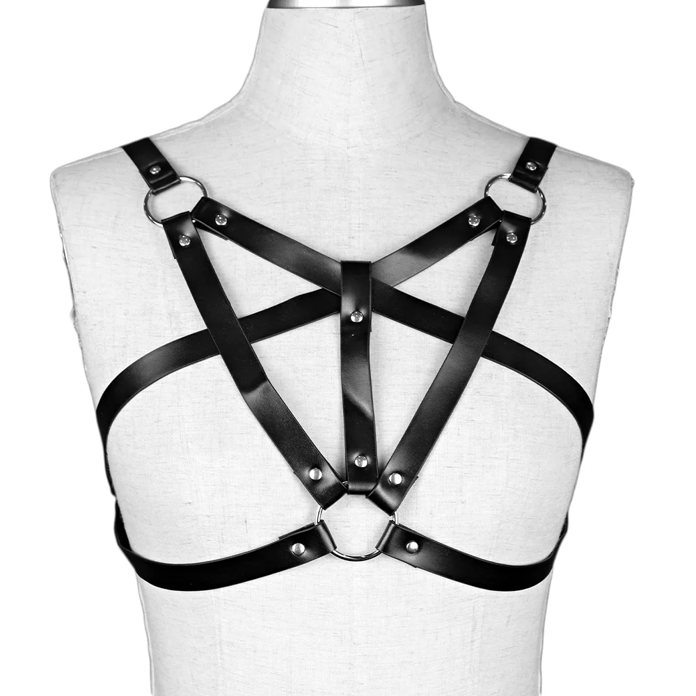 Leather harness bra top for woman
