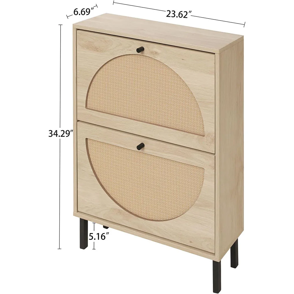 product modern free standing shoe cabinet with 2 flip drawers for heels and slippers wood panel style for home or living room-8