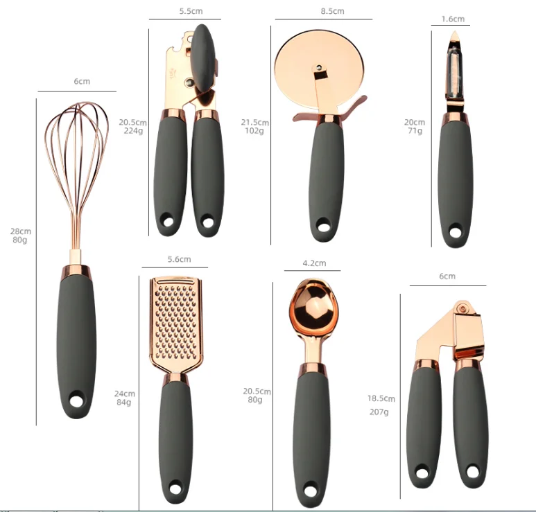 Kitchen Tools 7 Pieces Rose Gold Set Kitchen Gadget Set Copper Coated Stainless Steel Utensils Set