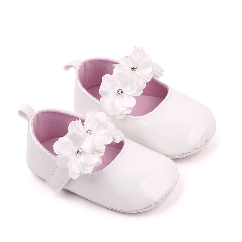 Solid Color Leather Rhinestones Flower Baby Girls Fashion Princess Small Leather Shoes for Toddler Shoes factory
