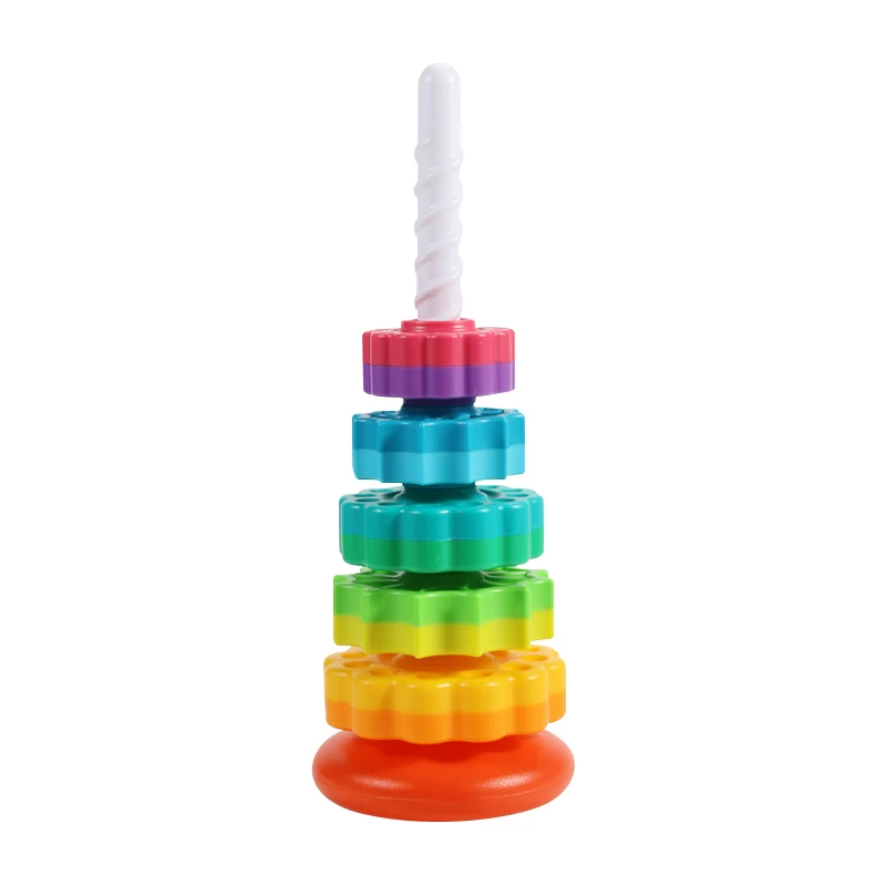 Unisex Kids Stacking Toys Spinning Rainbow Gears Montessori Educational Sensory Motor Skills Toy Gift for Toddlers