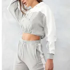 Women Hoodies Women Women Training Sports Suit Cropped Hoodie Jogger Toggle Adjustable Bungee Track Suits
