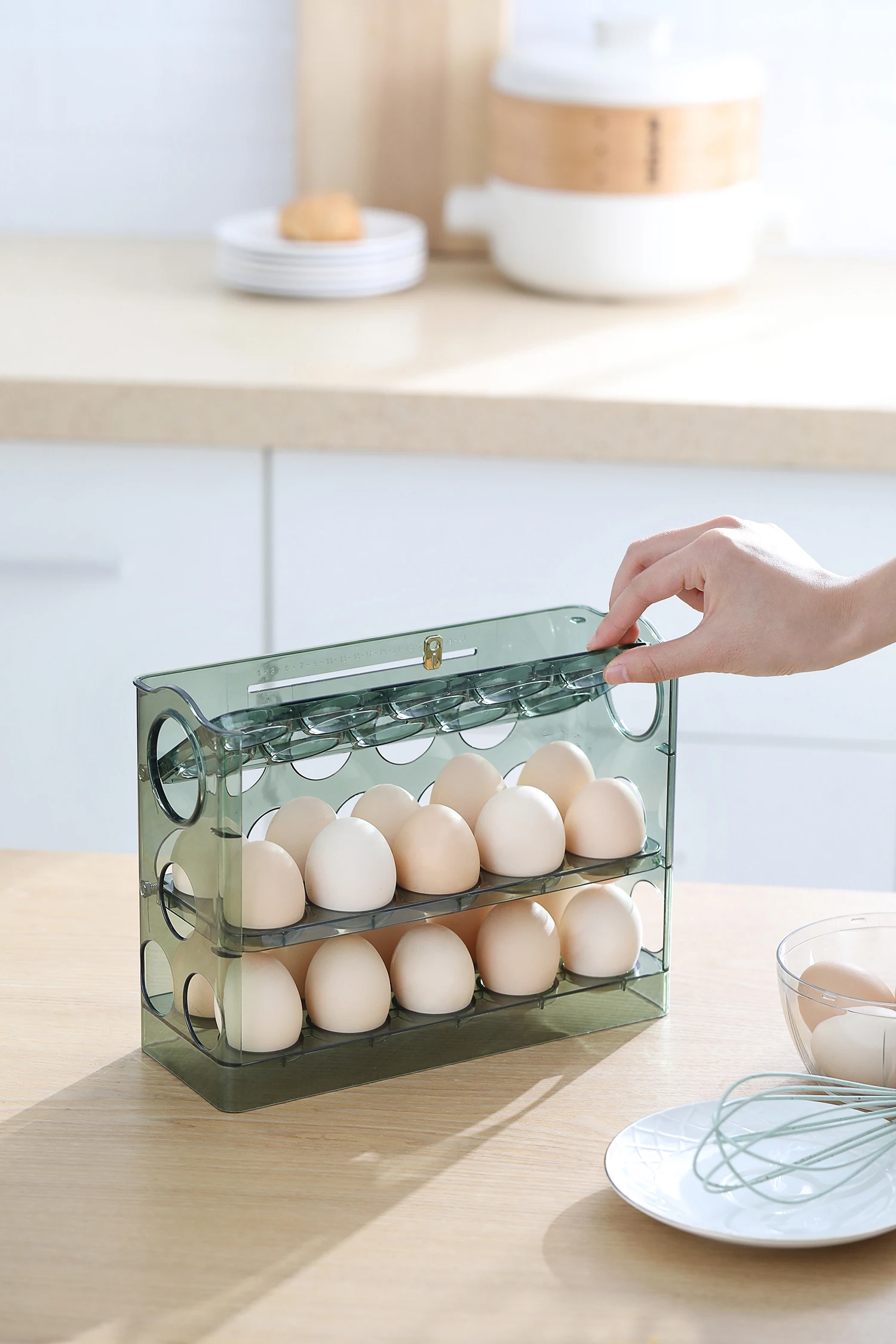 30 grids 3 Tier Egg Organizer Automatic Plastic Eggs Storage Box Holder PET Refrigerator Egg Container For kitchen Accessories