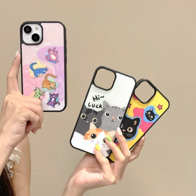 Acrylic +TPU Cute Cartoon Magnetic Colorful cute cat Phone Case For Iphone 15 pro max/15pro/14/13/12/11