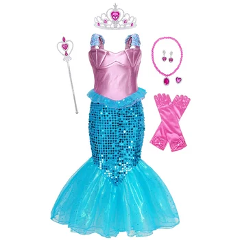 Customized Children Little Mermaid Clothes Fancy Costume Kid Girl Princess Dress up Cosplay Dresses Costumes 5pcs