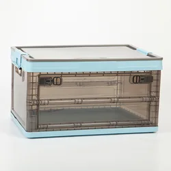 OWNSWING Folding storage box Side open folding book box Plastic car transparent clothing household front open storage box