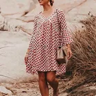 Printed New Arriva Women's Fashion Printed Loose Dress 9-point Sleeve Beach Style Bell Sleeve Dress