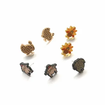 Cute Little Thanksgiving Turkey Shapes Leopard Print Acrylic Stud Earrings For Women