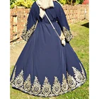 Islamic Islamic Clothing Abaya Dubai Party Golden Lace Stitching Ramadan Muslim Dress