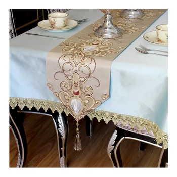 Hot Style High Quality European Luxury American Yarn-Dyed Jacquard Polyester  dining table mats runners Family Hotel Banquet