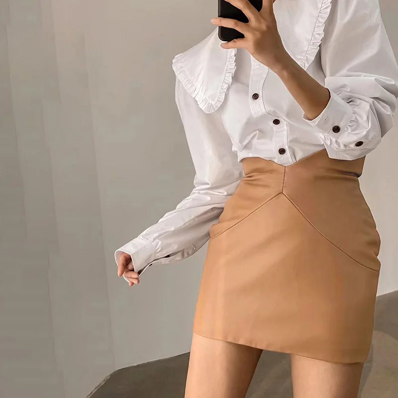 Fashion Women Pu Leather Skirt High 