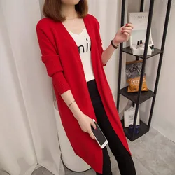 Autumn and Winter Women's Wear Loose Thin Fashion Casual Long Sleeve Midi Women Sweater Thread Knitted Cardigan Jacket
