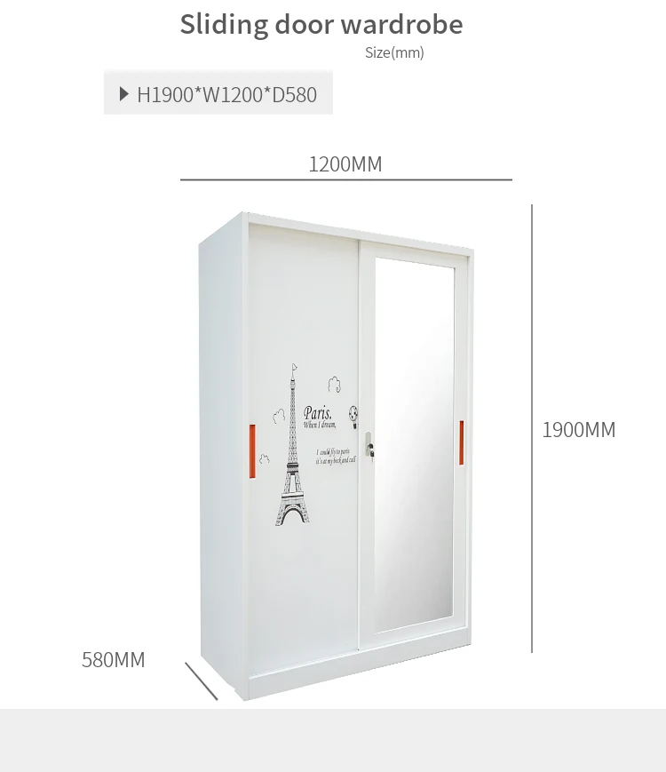 Flower Print Storage Cabinet Stainless Steel 2-Door Wardrobe Lemari Besi Sliding Metal Door Wardrobe