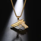 Zircon Zircon Necklace Plated Mens Punk 18K Gold Jewelry Zircon Crystal Necklace Stainless Steel Gun Pendant Necklace