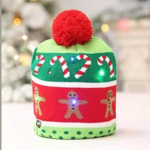 Nicro Wholesale Cute Christmas Party Supplies Adult Children Knitted Xmas LED Light Woolen Hat Gift Colorful Luminous Scarf Hats