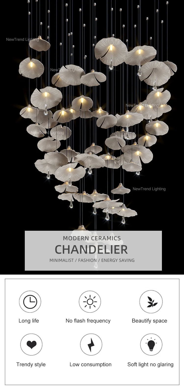 CPL-263 New Product Hanging Pendant Light Hotel Lobby Hall Villa Modern Ceramics LED Chandelier Light manufacture