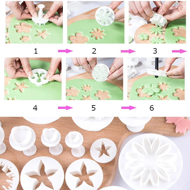 50 Pcs flower butterfly heart bear snowflake shape plunger cutter cake decorating modeling fondant tools