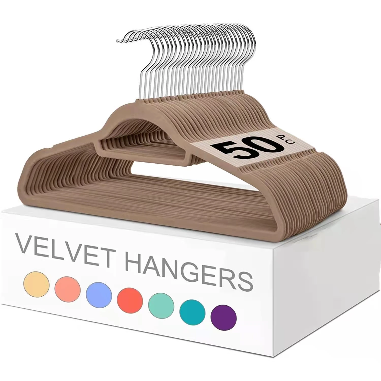 Brown Velvet Hanger Non Slip 360 Degree Swivel HooK Clothes Hangers for Coats Suit Shirt Dress