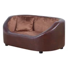 Leather Dog Bed 2021 Amazon Wooden Round Faux Leather Big Dog Bed Waterproof