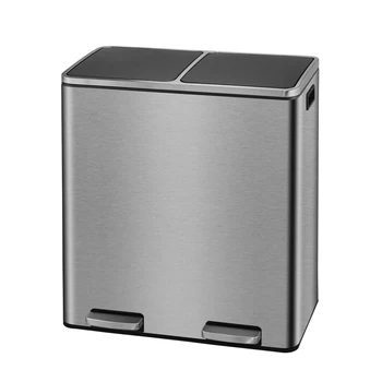 New 60L stainless steel 2-compartment pedal recycle dustbin