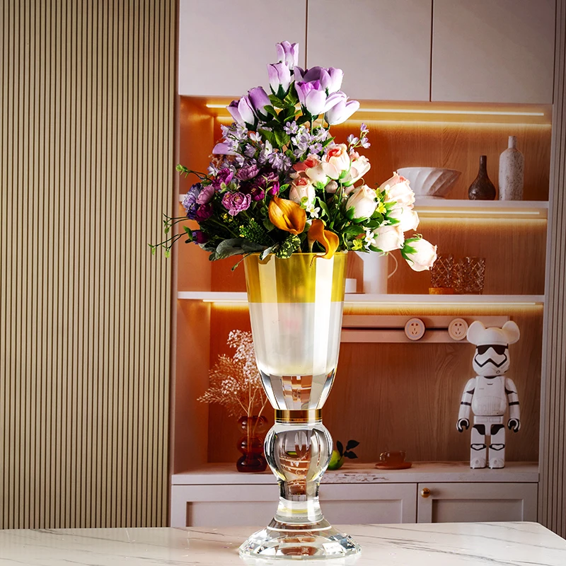 product newly designed two color splicing high quality home desktop decoration glass crystal vase-8