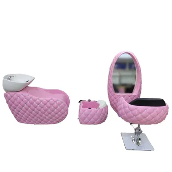 NEW Pink barber chair mirror suit Lingge belt drill shampoo bed and foot bath
