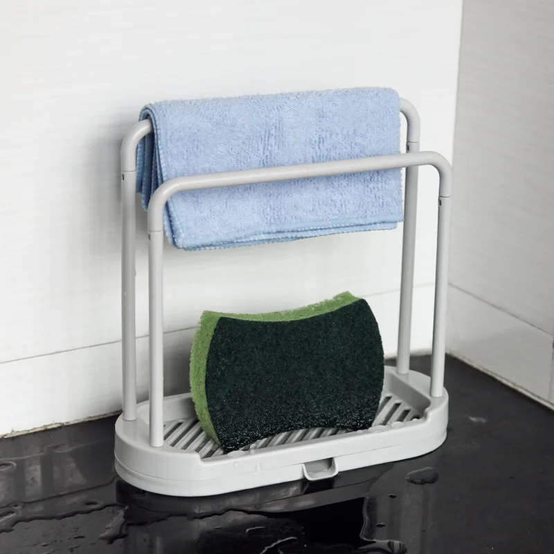 2 In 1 Towel Storage Shelf With Drain Kitchen Sink Sponge Holder Soap Sponge Drain Rack Holder