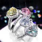 Wedding Rings 2021 New Arrival Heart Love Shape Zircon Rhinestone Princess Engaged Diamond Wedding Rings