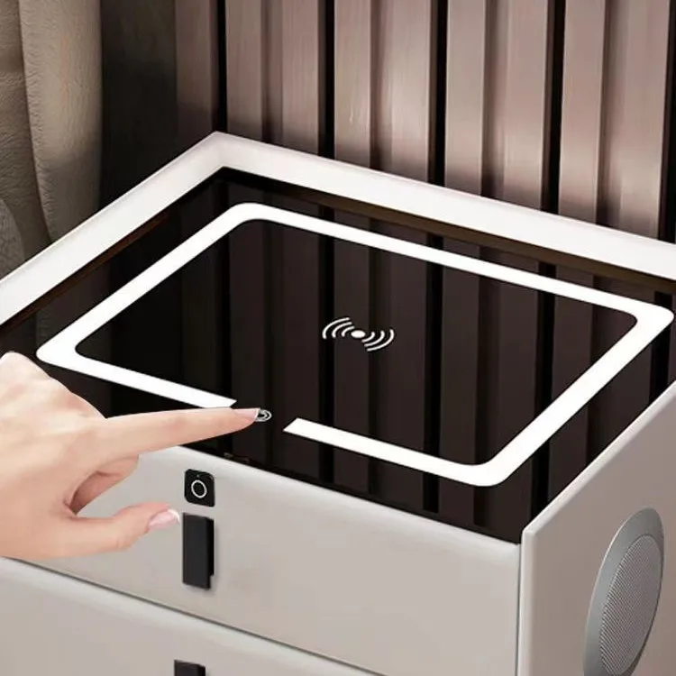 Smart Bedside Table High Quality Speaker and LED Light Design Nightstand bedside storage cabinet simple and modern