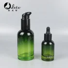 Sprayer Popular Gradient Green Glass Serum Pump Bottle 30ml 50ml With Black Sprayer For Cosmetics Lotion