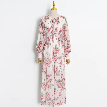 2021 Summer Women Clothing Ropa Al Por Mayor High Waist Long Sleeve Floral Maxi Evening Dress
