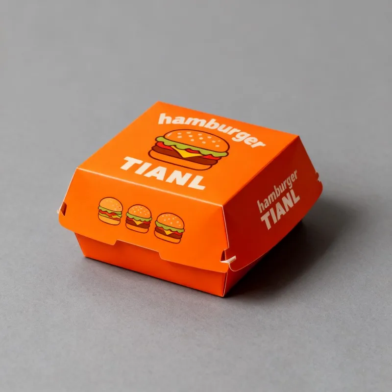 high quality hamburger packaging box digital printing oil proof sandwiches paper box biodegradable orange fast food paper box customized hamburger packaging boxes hamburger box factory paper box customization factory-5