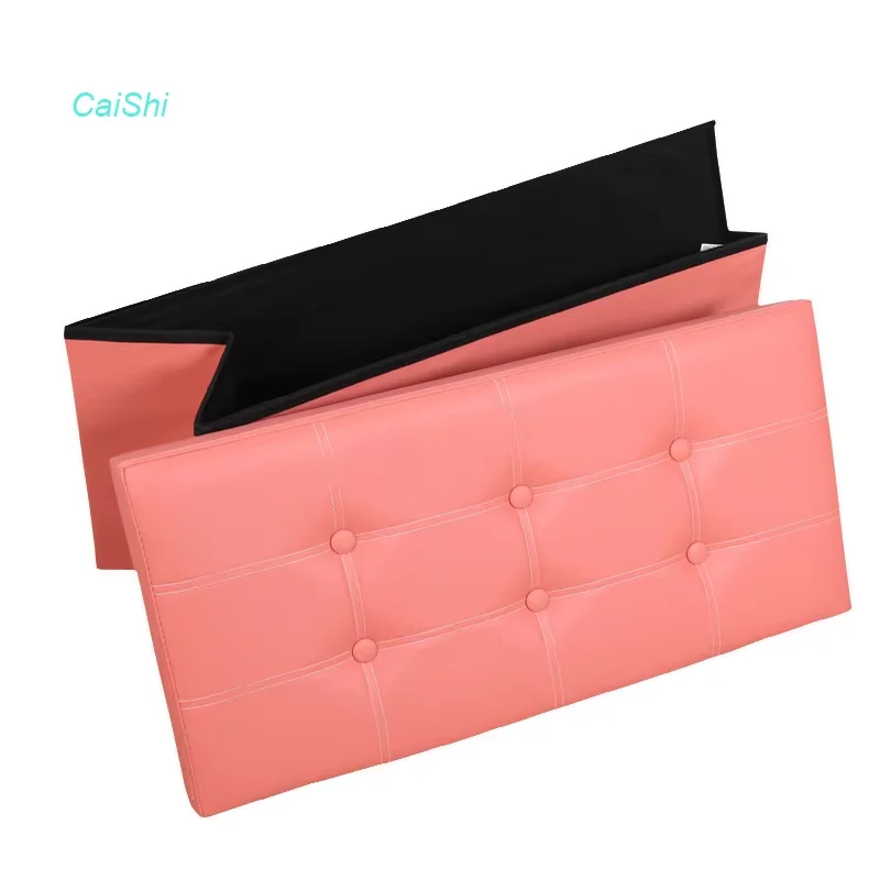 Modern Rectangle Folding Pink Faux Leather Storage Ottoman Solid Wood Frame Padded Seat for School Home Children's Toy Storage details