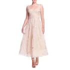 Long Dress 2021 Summer New Women Peace And Love Nude Floral Applique Mesh Long Evening Dress