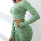 Sexy Hot Selling Women Camouflage Army Sports Top Hollow Backless Lingerie Tight Long Sleeve Sexy Yoga Suit