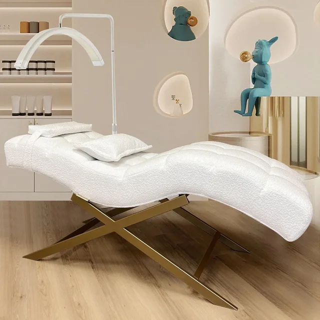 High Quality Beauty Salon White Arc-Shaped Massage Sofa Tables Lay Down Curved Eye Lash Bed For Sales