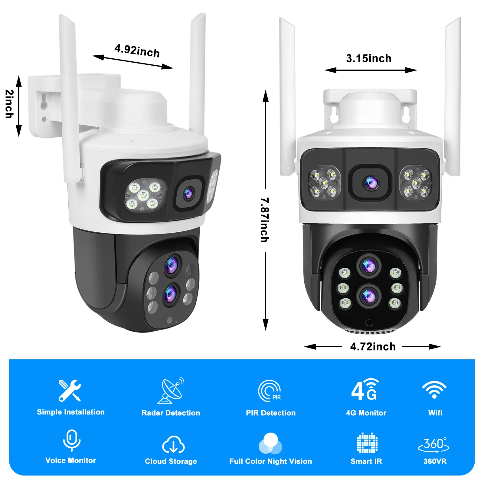 6MP Outdoor Network Camera 4G Wifi Solar Powered V380 Surveillance CCTV 4G SIM CARD Solar 10 X Digital Zoom Security Monitoring