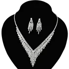 Wedding Earring Dubai Bridal Wedding Crystal Rhinestone Necklace Earring Jewelry Set For Women