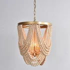Beads Wood Pendant Light New Design Gold Metal Chandeliers Wood Beads Decorated Pendant Light
