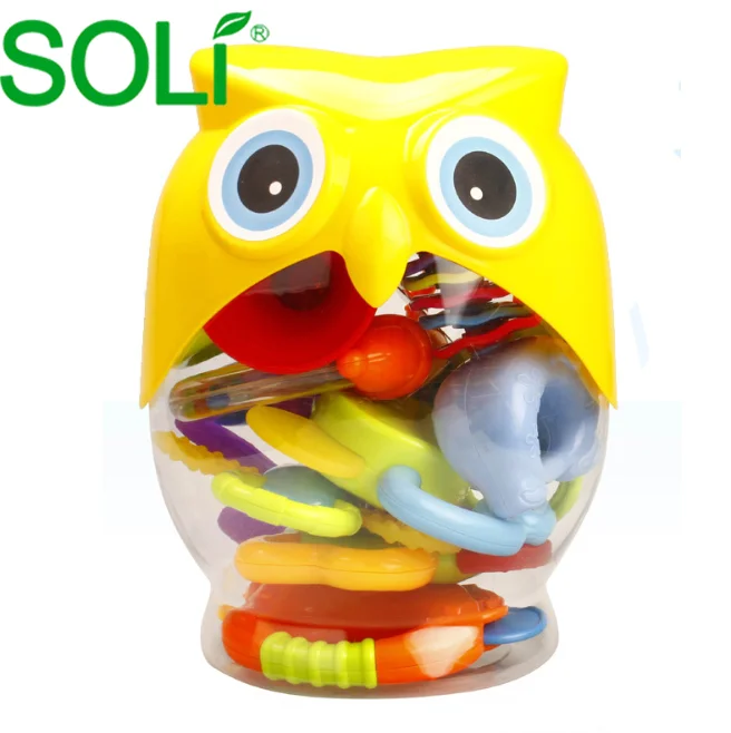 Popular Baby Rattle Sets Teether 9PCS Babies Grab Shaker and Spin Rattle Toy Early Educational Toys with Owl Bottle Gifts CN;GUA