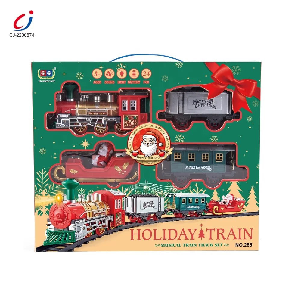 Chengji christmas plastic toy train manufacturers music light railway tren de navidad electric assembly rail track train toy