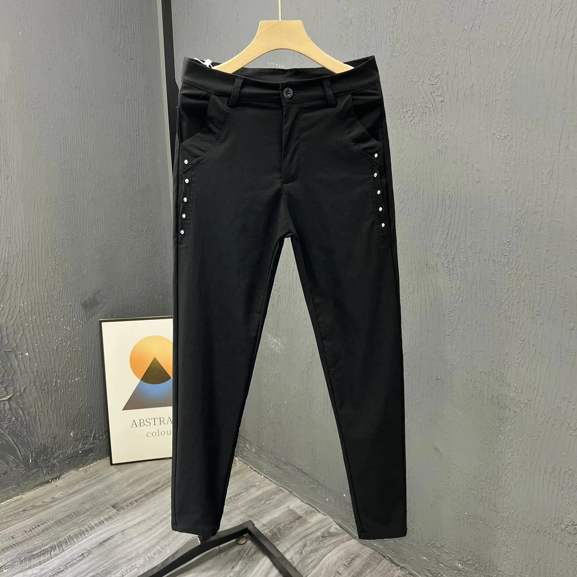 Casual suit pants for men's summer high waisted straight leg pants slim business casual pants for men