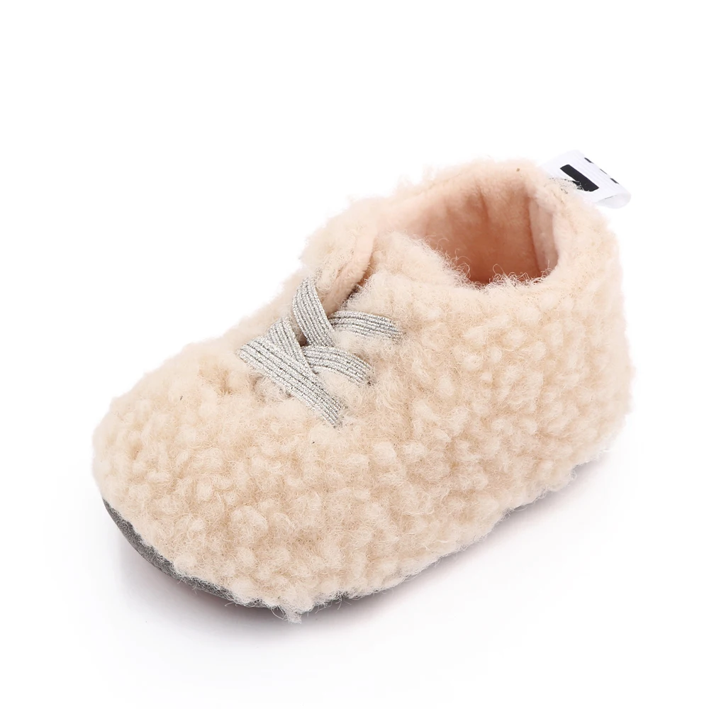 Autumn and Winter Solid Color Plush Elastic Set Feet Warm and Comfortable Baby Walking Cotton Shoes details