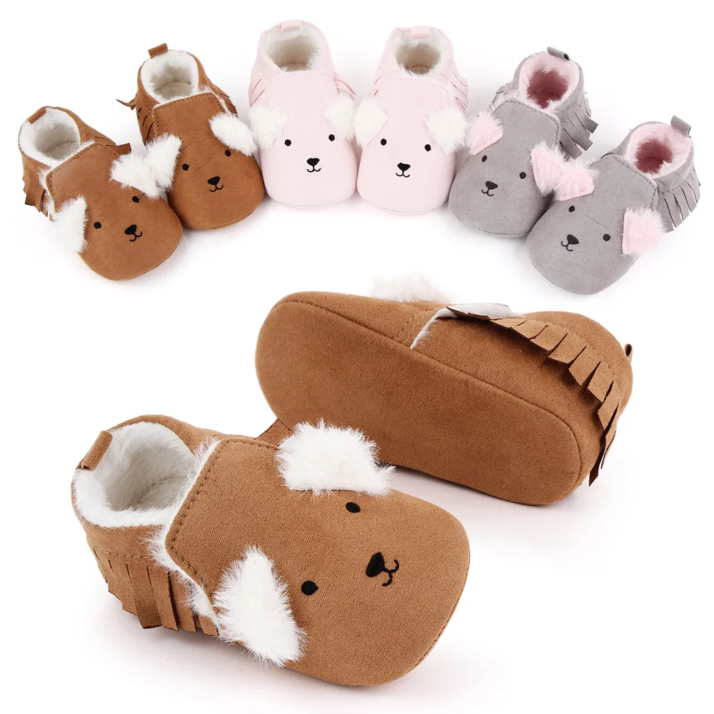 Autumn and Winter Solid Color Tassels Cute Little Animal Baby Soft Sole Warm Walking Cotton Boots manufacture
