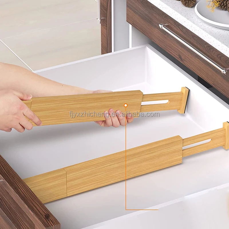 product 4 pack adjustable bamboo kitchen drawer organizer separator expandable drawer dividers-1